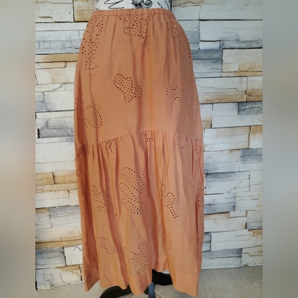 NWT FRAME EYELET Maxi Skirt Terracotta Color Size XXS 100% RamieCotton Lining
